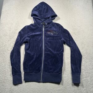 Vintage Y2K NFL Juniors Hoodie S Blue Velour Rhinestone Denver Broncos Full zip